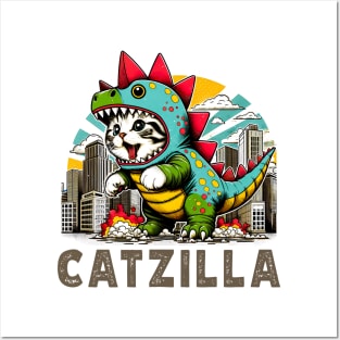 Catzilla Strikes Again: Funny Cat Dressed as Godzilla Tee Posters and Art